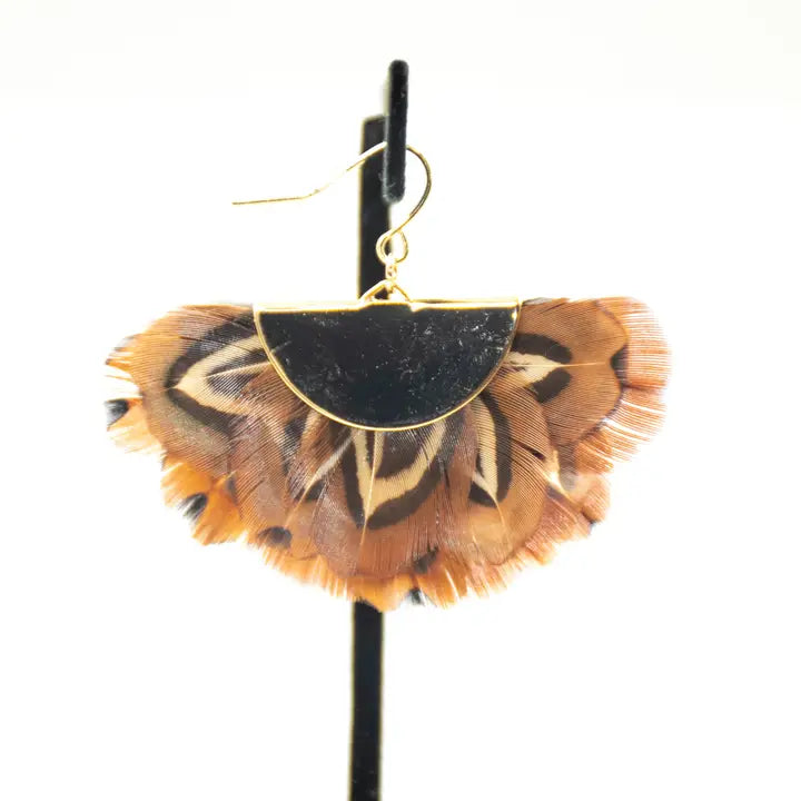 Feather Half-Circle Earrings - Fluffy Pheasants