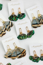 Brown Striped Fall Feather Statement Tassel Earrings