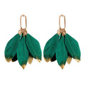 Emerald Gold Dipped Fall Feather Tassel Statement Earrings