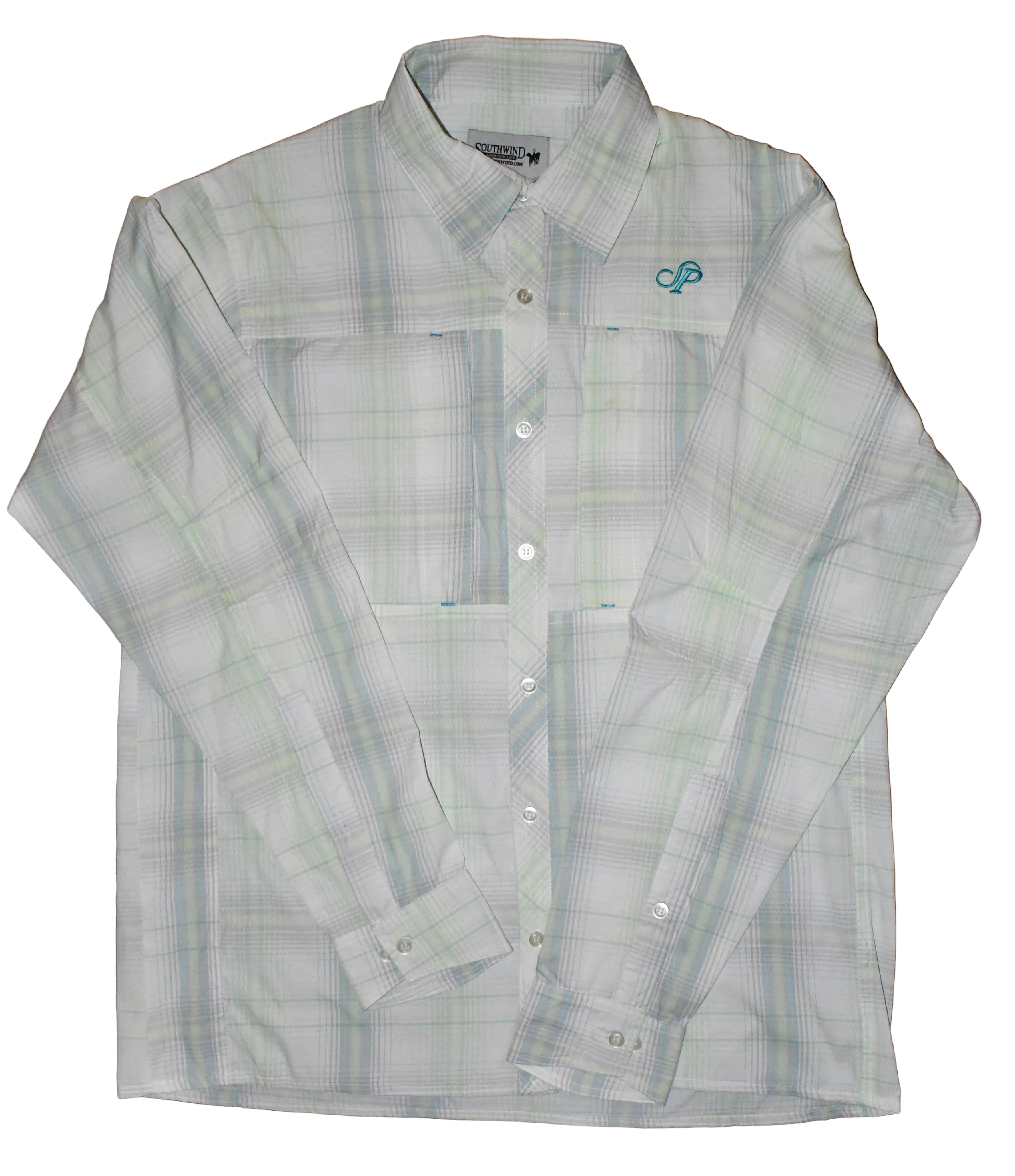 WOMENS SOUTHWIND GREENBLUE BUTTON UP LS