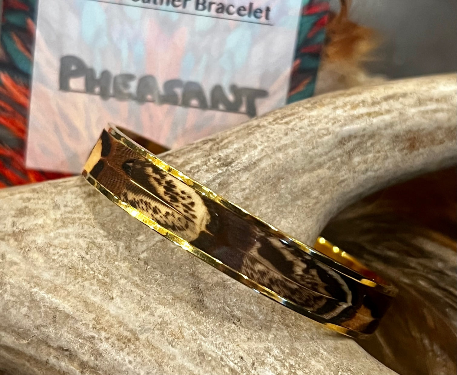 MONARCH  MARIPOSA FEATHER CUFF BRACELET-NARROW BROWN PHEASANT7