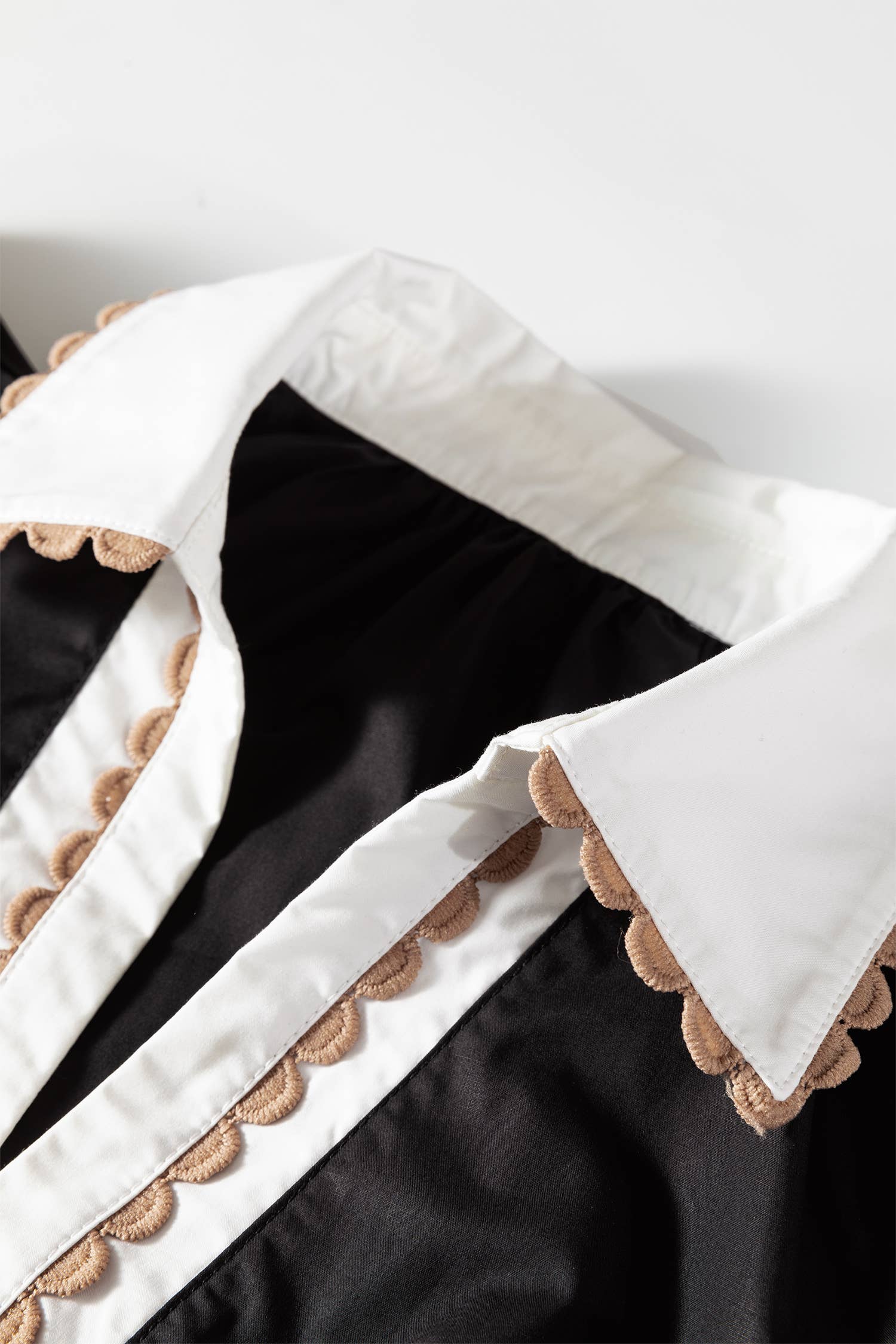 fashionworks - Ricrac Trim Patched Shirt Collar Short Sleeve Blouse