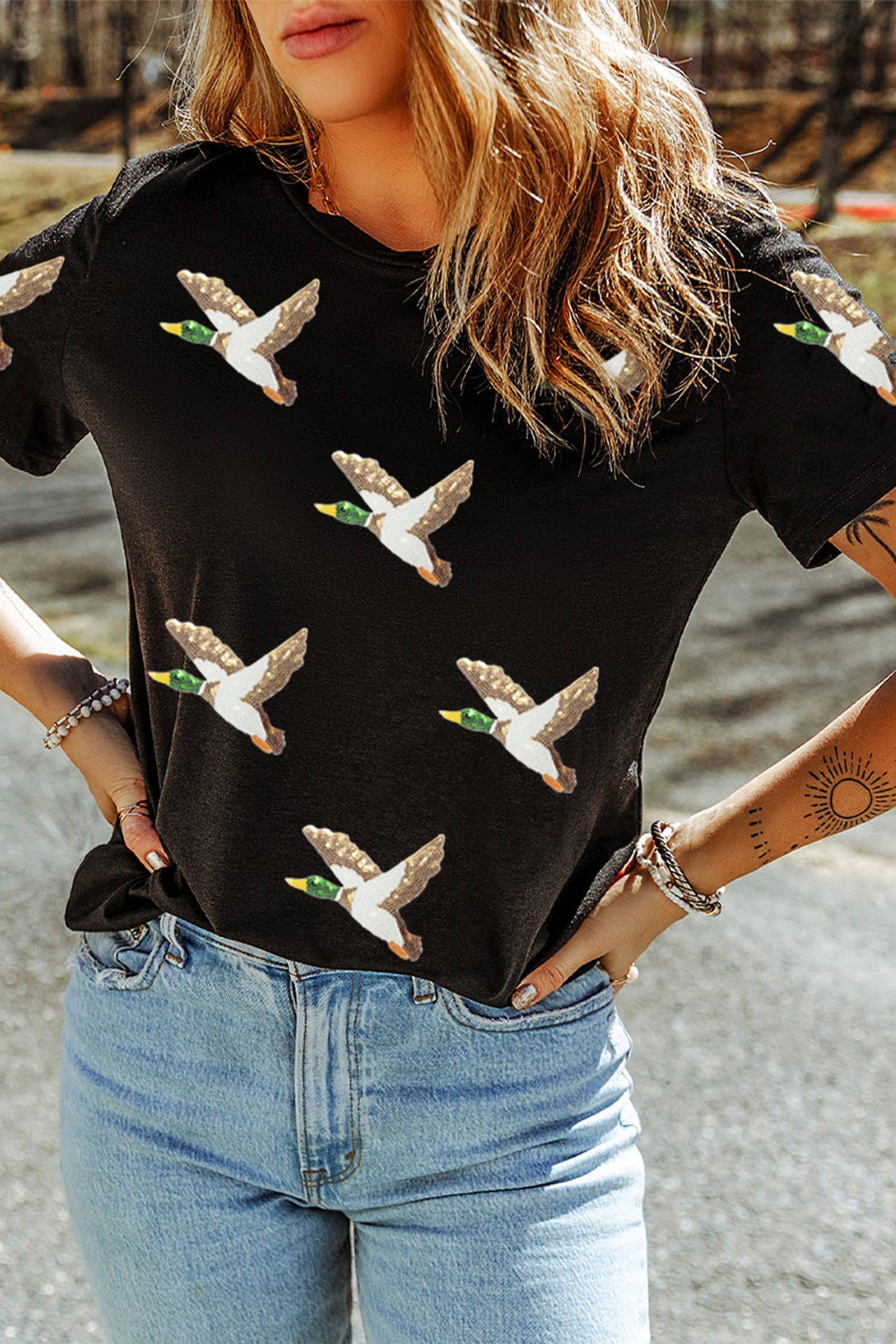 Little Daisy Closet - Sequin Mallard Duck Western Fashion Tee