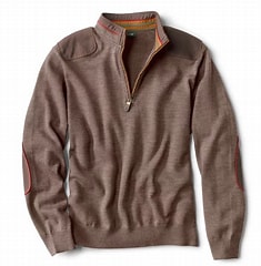 ORVIS MENS MERINO QTZ SWEATER BROWN XL
