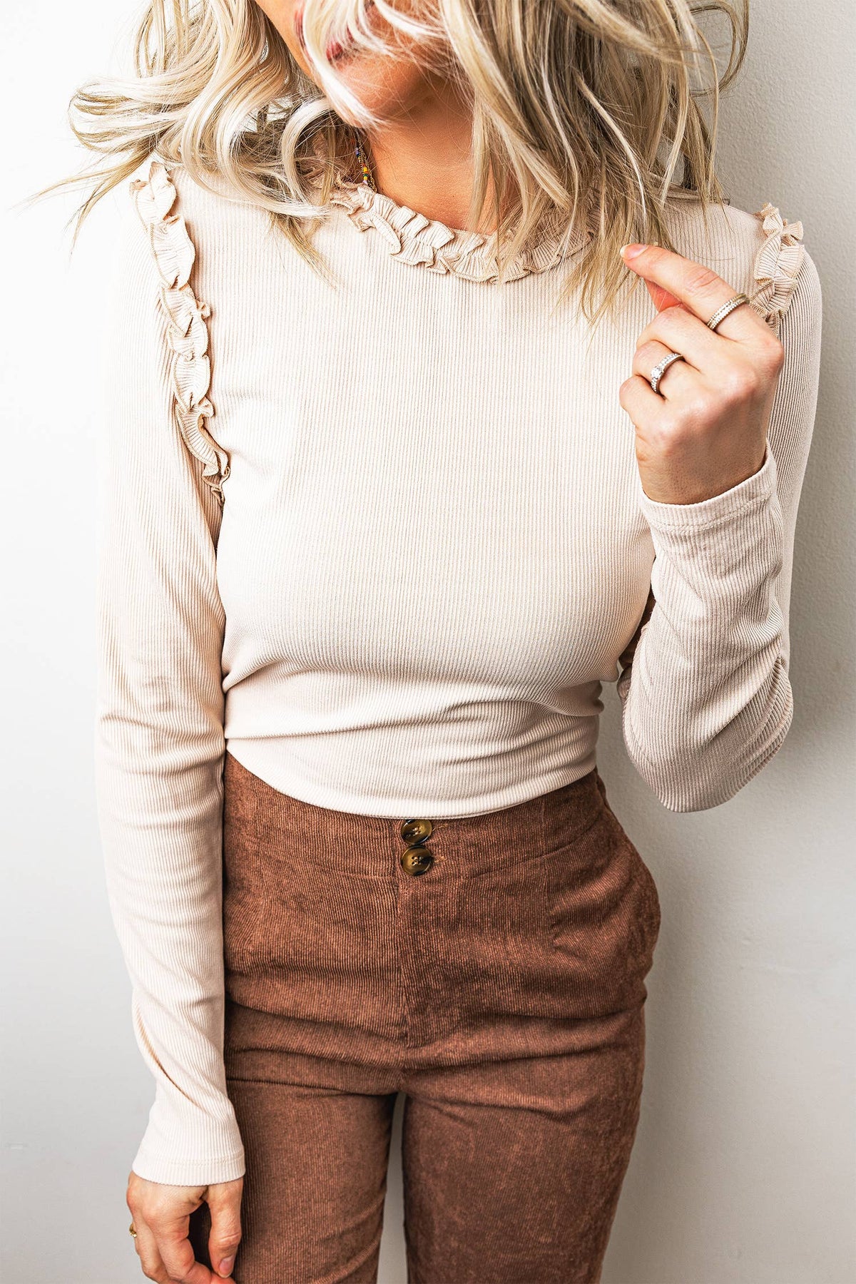 Little Daisy Closet - Women's Frill Detail Long Sleeve Top