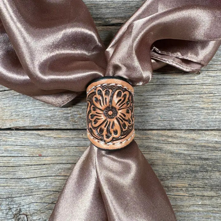 Tooled Leather Wild Rag Slide - LIGHT OIL FLORAL