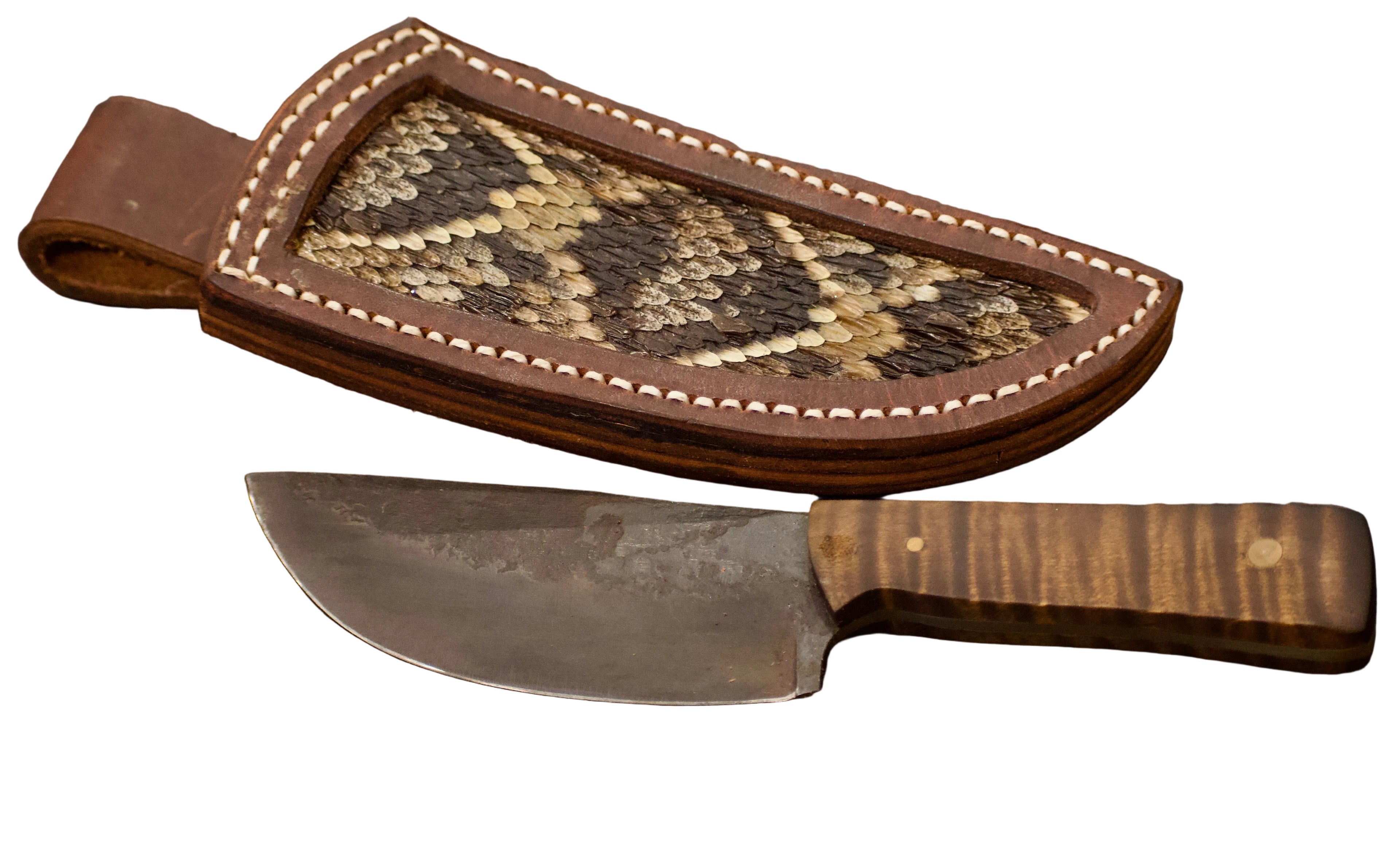 Ochlockonee River Cutlery-Curly Maple Hunting Knife -Diamond Back Skin Sheath