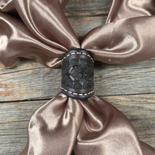 Tooled Leather Wild Rag Slide - DARK OIL HONEYCOMB