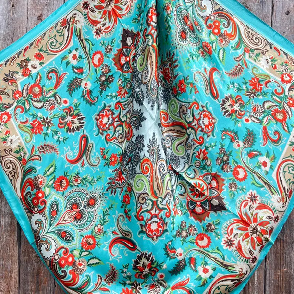 Turquoise That So 70s Paisley Wild Rag  Scarf