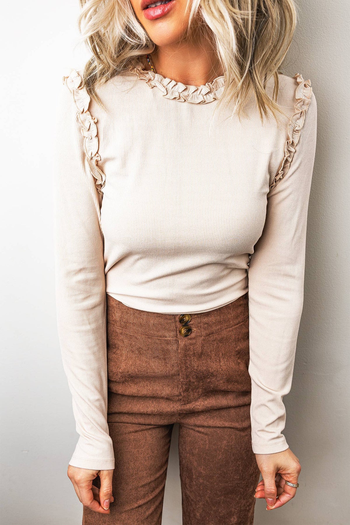 Little Daisy Closet - Women's Frill Detail Long Sleeve Top