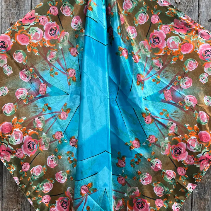 Blue and Pink Roses Wild Rag  Scarf