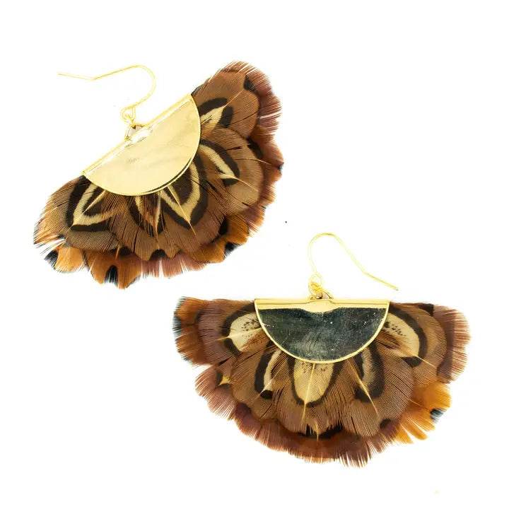 Feather Half-Circle Earrings - Fluffy Pheasants