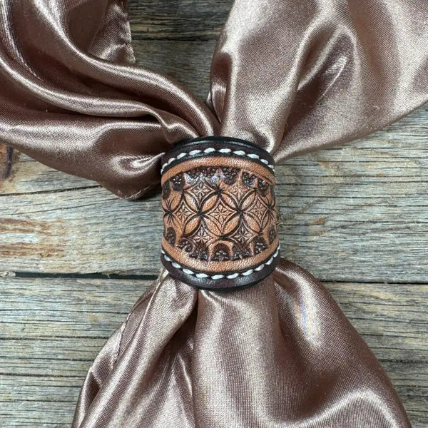 Tooled Leather Wild Rag Slide -LIGHT OIL HONEYCOMB