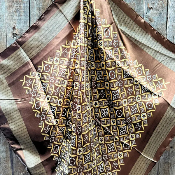 Brown and Yellow Multi Pattern Wild Rag  Scarf