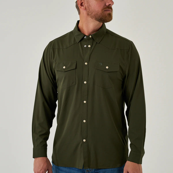 PERF WESTERN LS SHIRT MALLARD GREEN LG