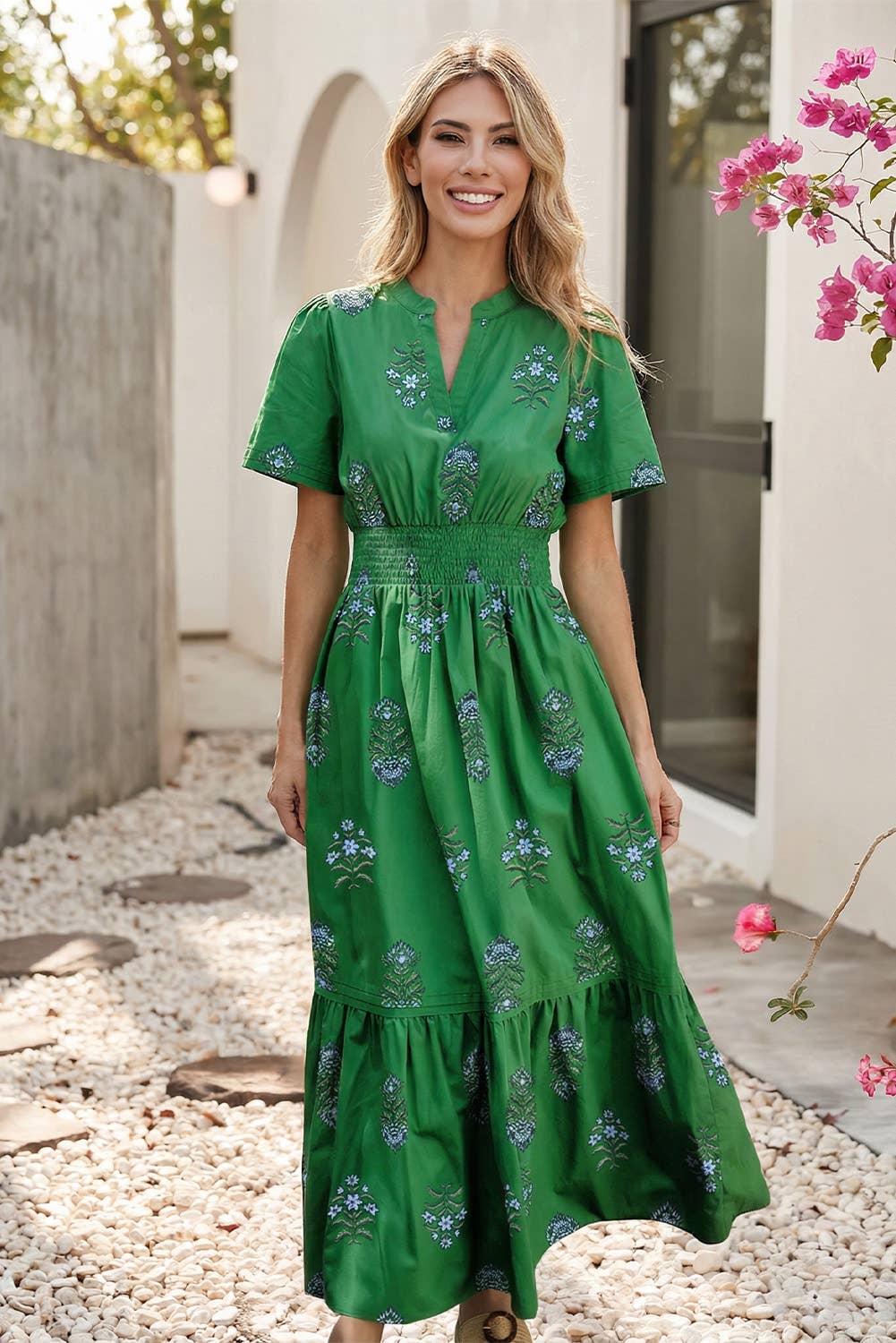 Little Daisy Closet- Women's Shirred Ruffle Hem Maxi Dress