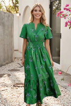 Little Daisy Closet- Women's Shirred Ruffle Hem Maxi Dress