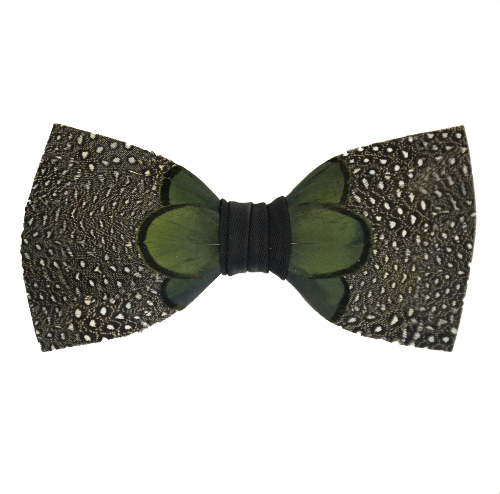Feather Bow Tie 9 - Small Dotted Guinea & Green Pheasant