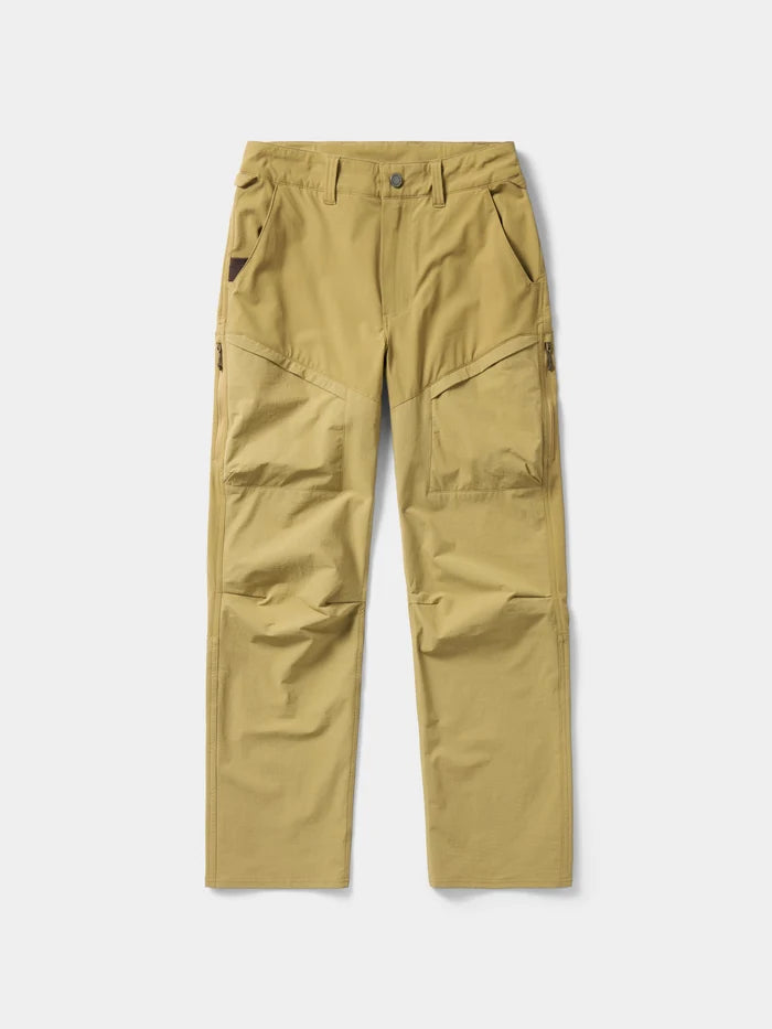 A pair of khaki cargo pants with multiple utility pockets, shown flat against a light gray background.