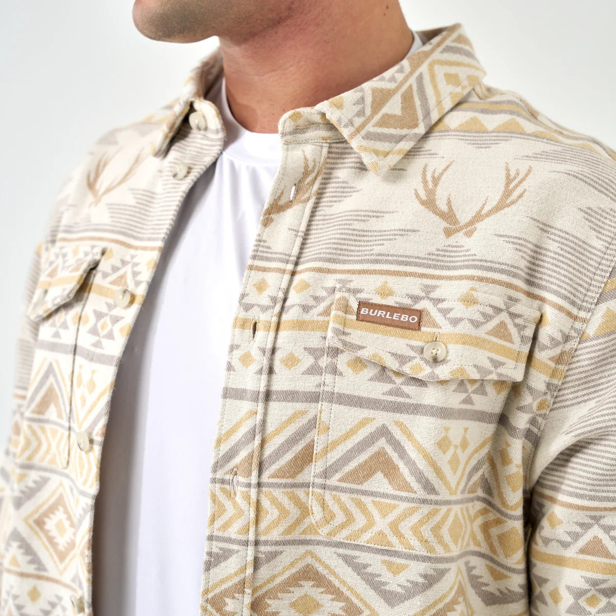 BURLEBO- WHITETAIL AZTEC-CREAM VINTAGE HEAVY FLANNEL
