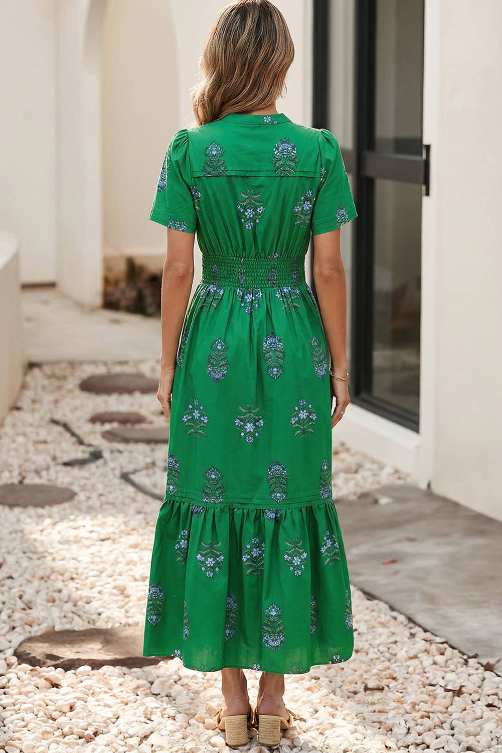Little Daisy Closet- Women's Shirred Ruffle Hem Maxi Dress