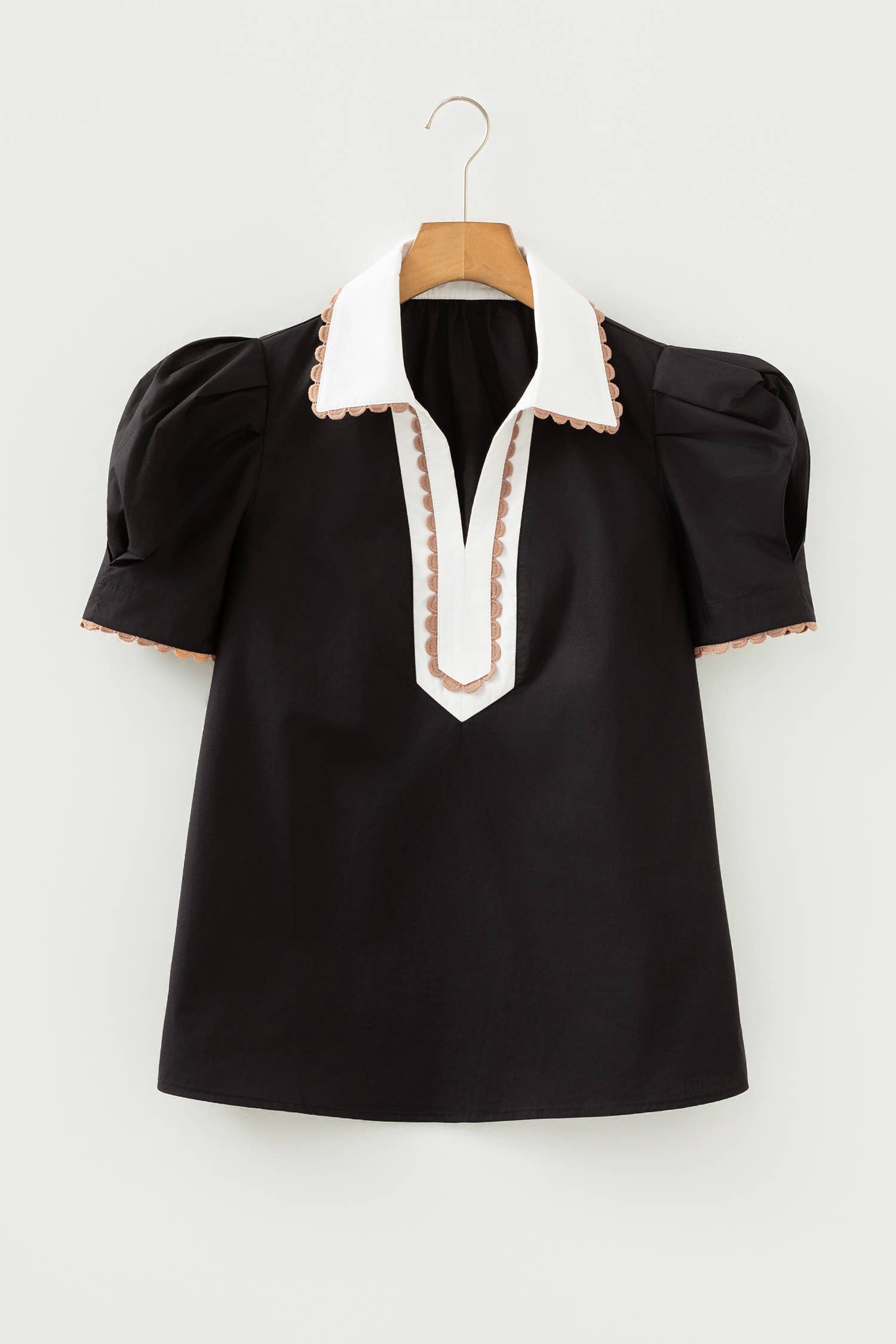 fashionworks - Ricrac Trim Patched Shirt Collar Short Sleeve Blouse