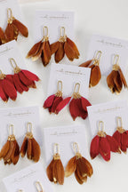 Garnet Gold Dipped Fall Feather Statement Earrings