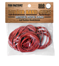 A 100-count pack of red rubber band guns by Fun Factory Candy & Novelty Co., packaged in a clear plastic bag with a wooden-textured header card.