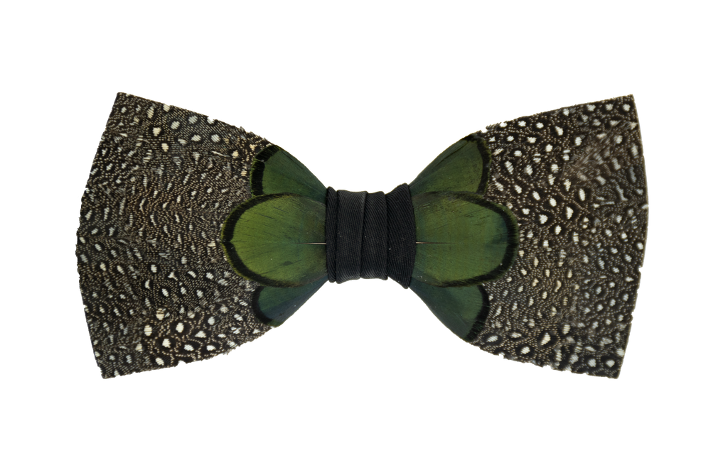 Feather Bow Tie 9 - Small Dotted Guinea & Green Pheasant
