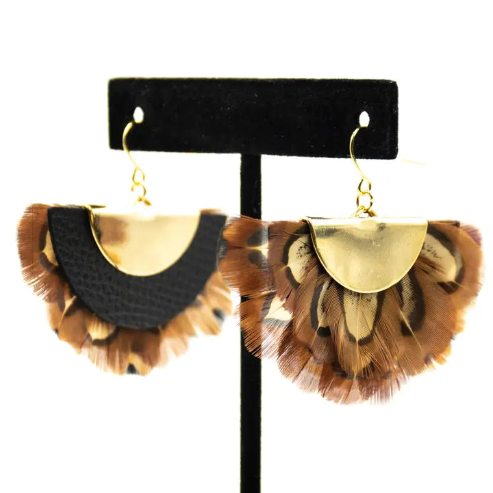 Feather Half-Circle Earrings - Fluffy Pheasants
