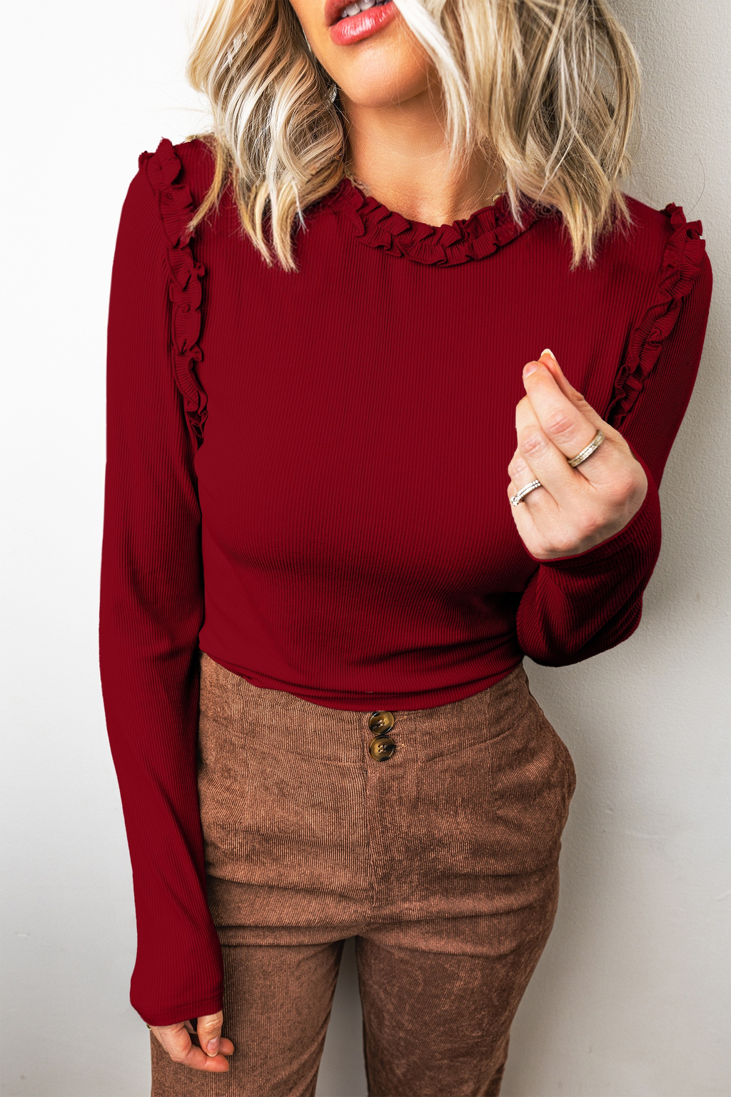 Little Daisy Closet - Women's Frill Detail Long Sleeve Top