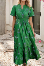 Little Daisy Closet- Women's Shirred Ruffle Hem Maxi Dress