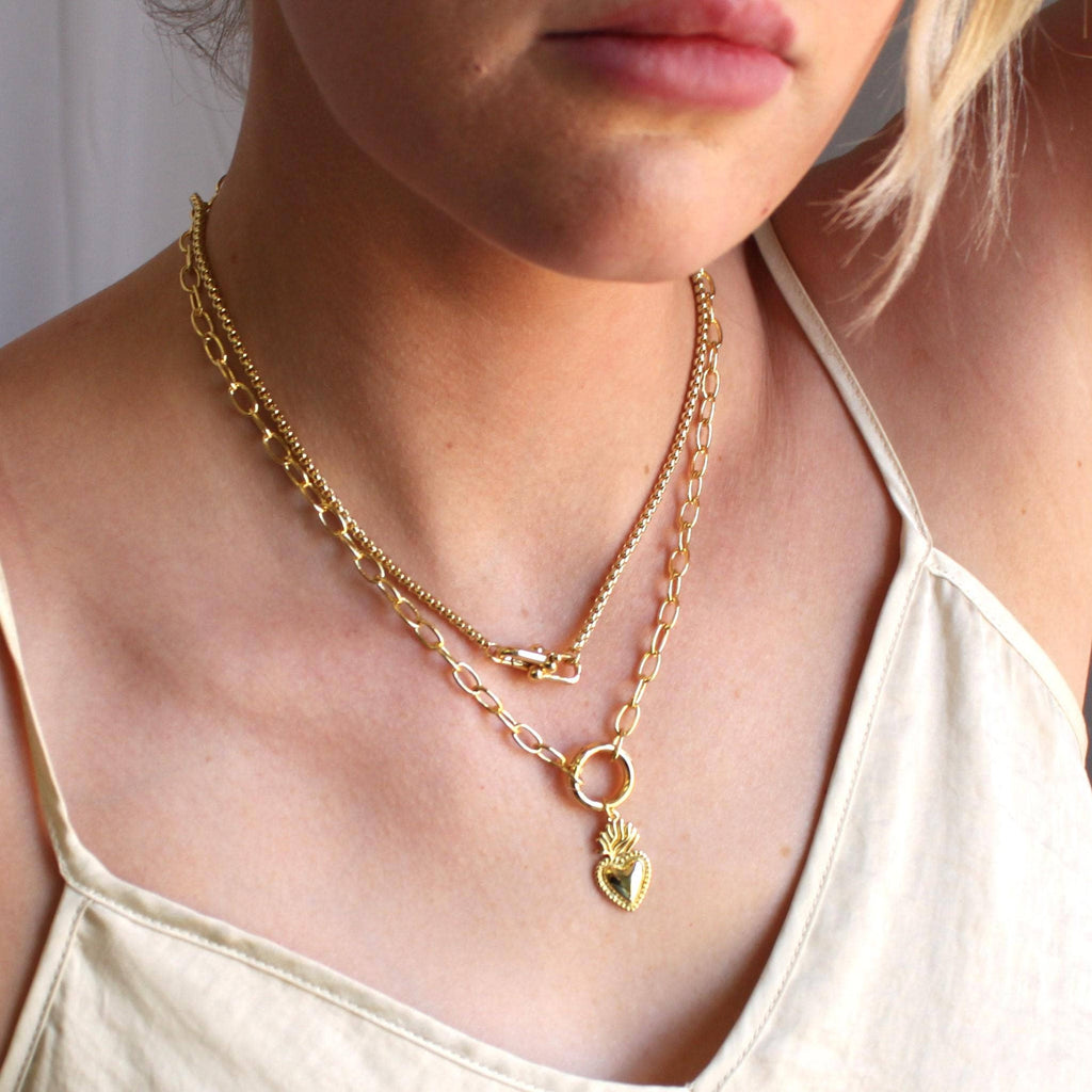 Interlocking Charm Holder Necklace: 16 Inch / Silver & gold