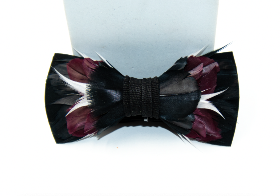 Feather Bow Tie - The Alumni - Choose Your Colors: Red and Black