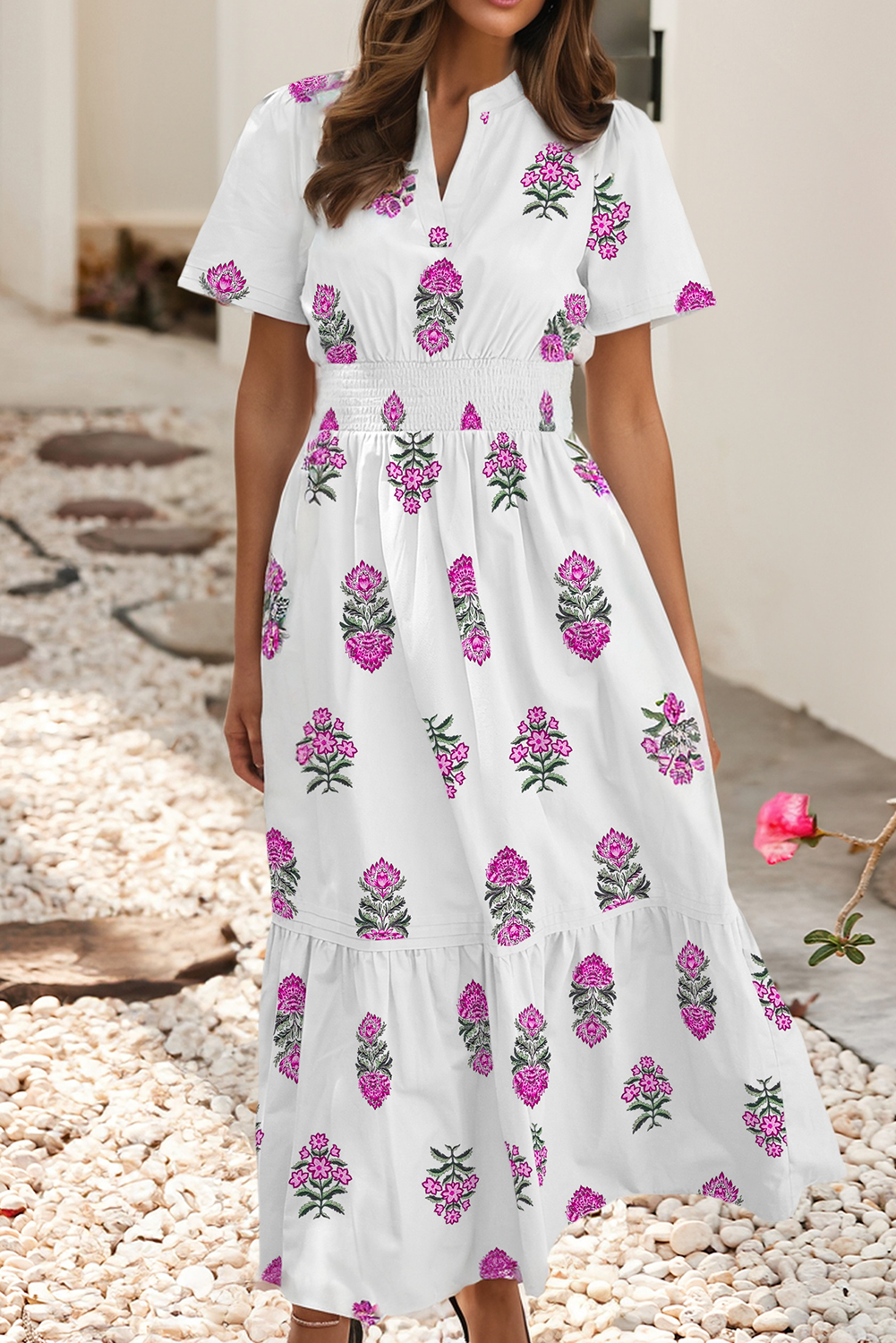 Little Daisy Closet- Women's Shirred Ruffle Hem Maxi Dress