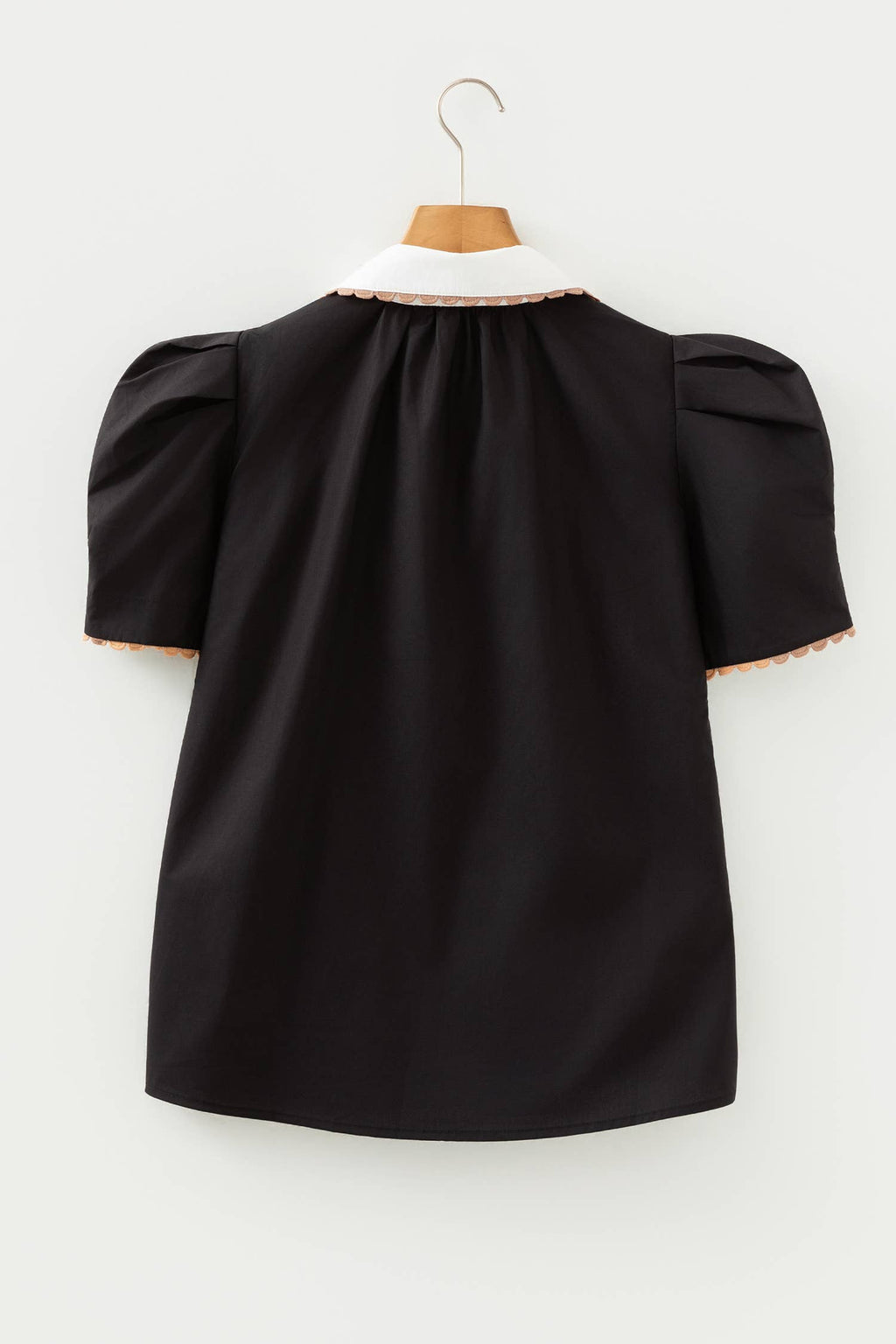 fashionworks - Ricrac Trim Patched Shirt Collar Short Sleeve Blouse