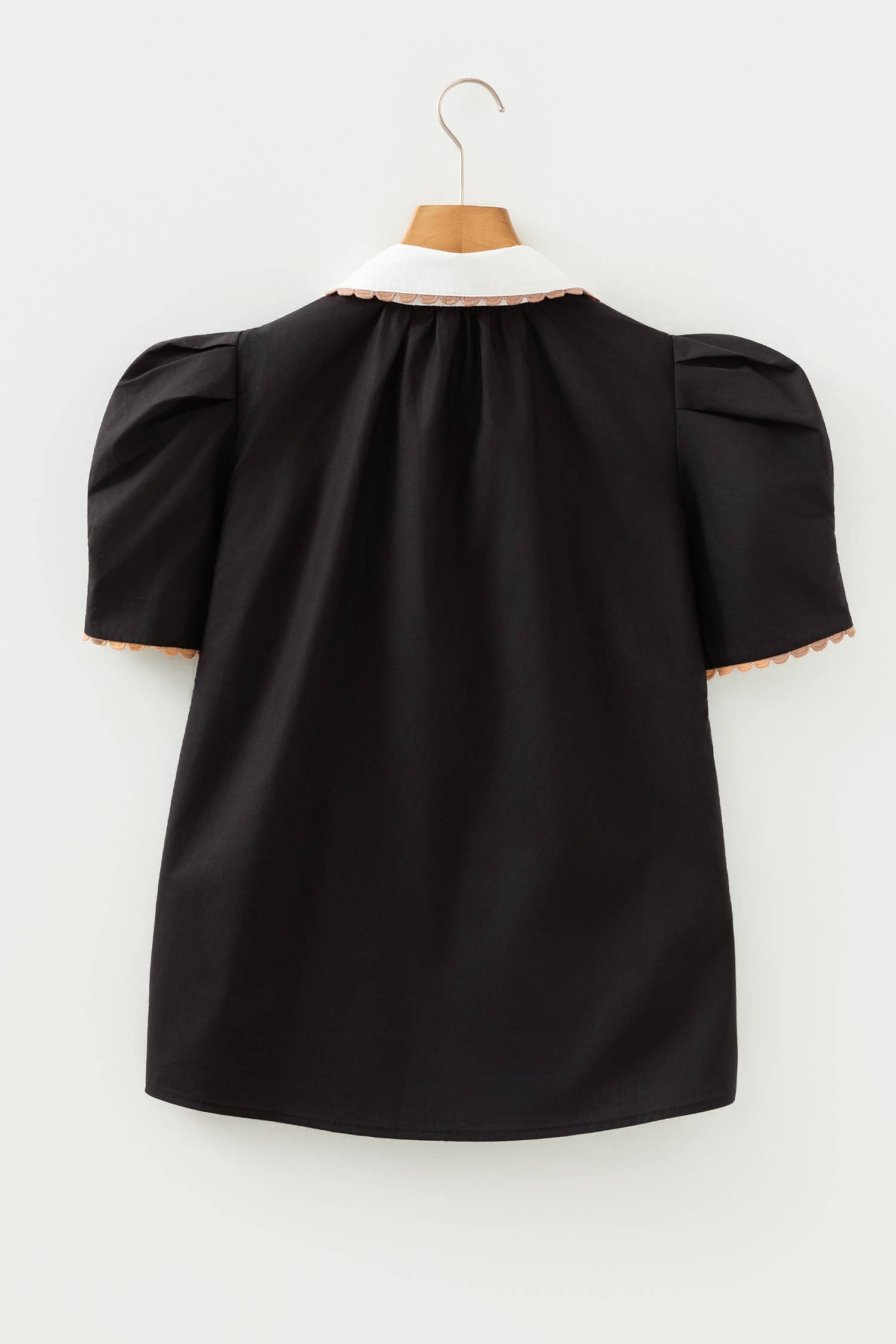 fashionworks - Ricrac Trim Patched Shirt Collar Short Sleeve Blouse: Black / M
