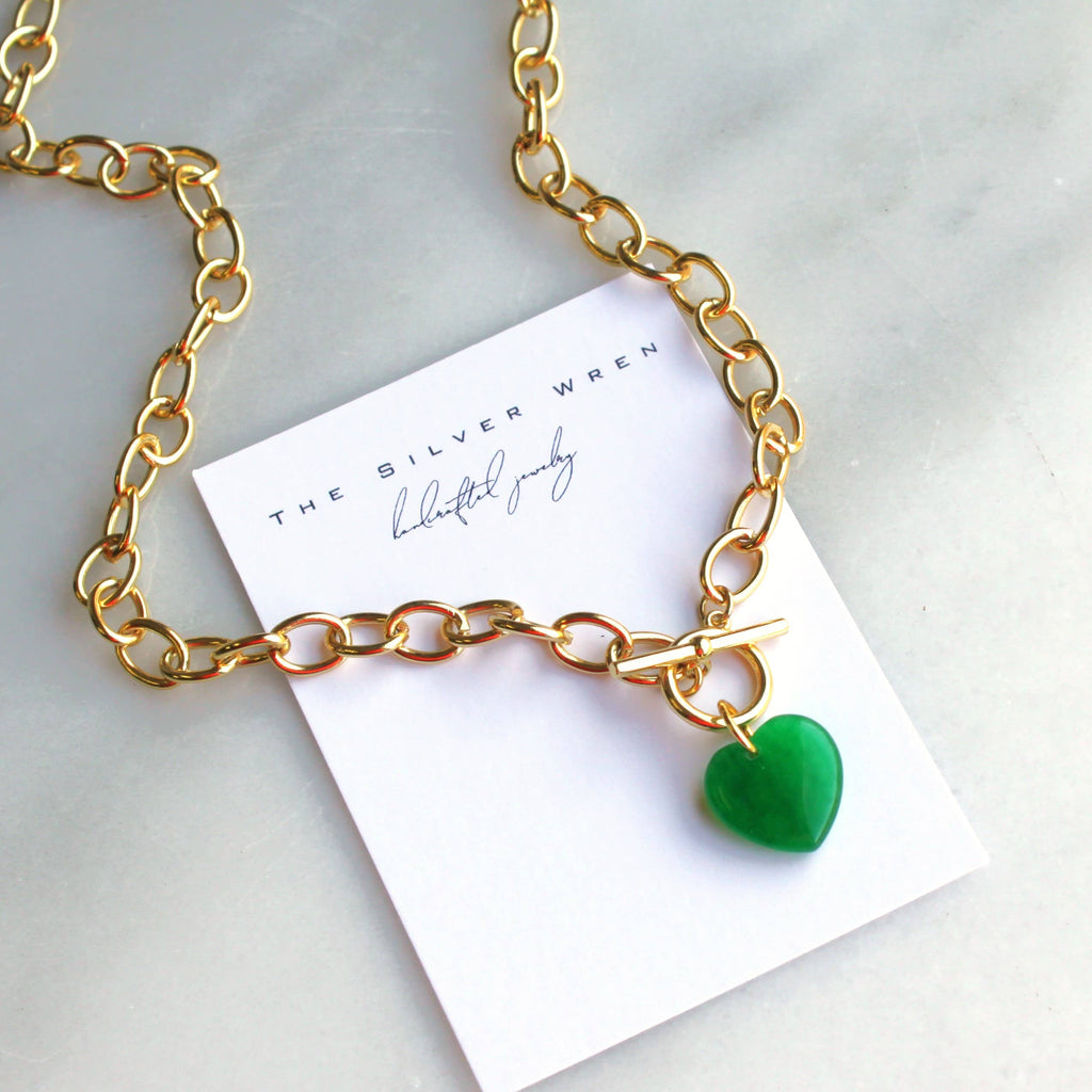 Green Heart Toggle Necklace: 17 inch