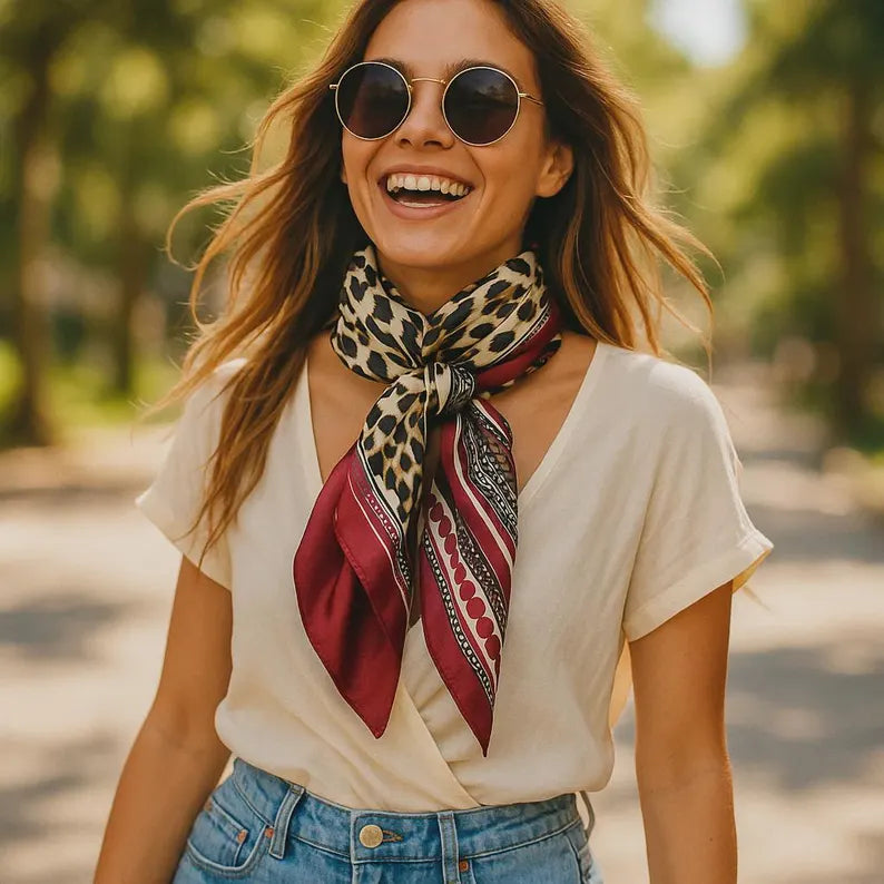 Wine Leopard Print Wild Rag/Scarf