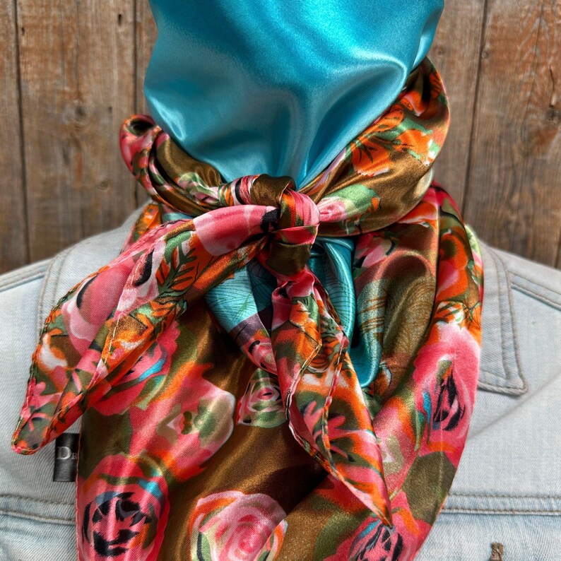 Blue and Pink Roses Wild Rag / Scarf