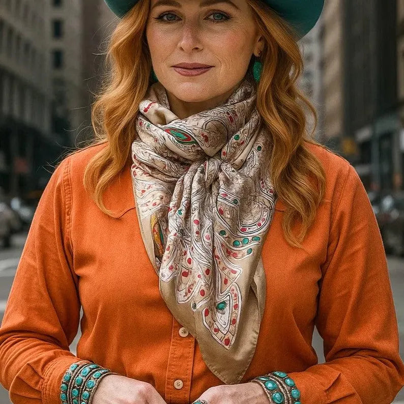 Tan Floral Wild Rag/Scarf